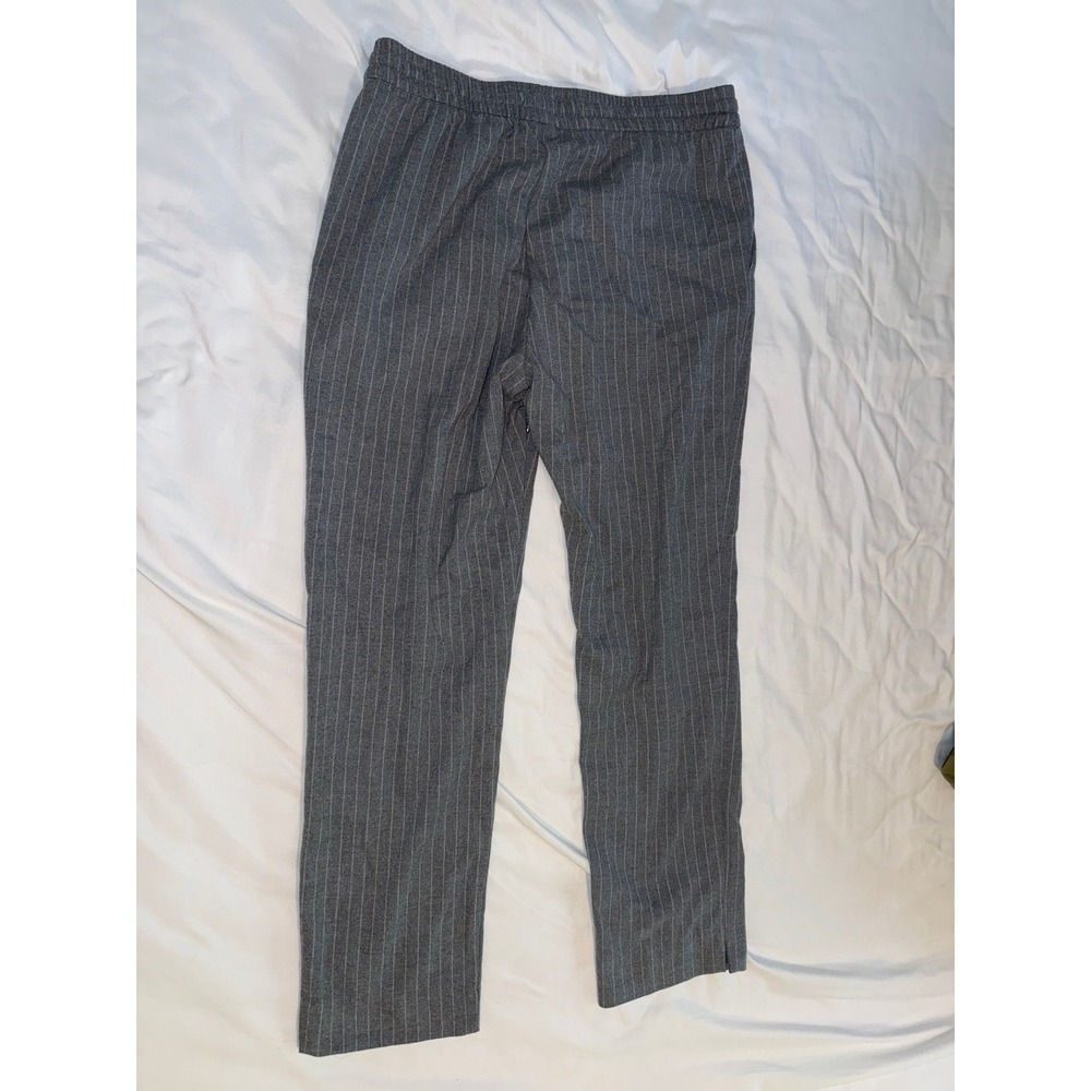 HM Womens Grey Pinstripe Drawstring Elastic Waist Straight Leg Pants Size 10